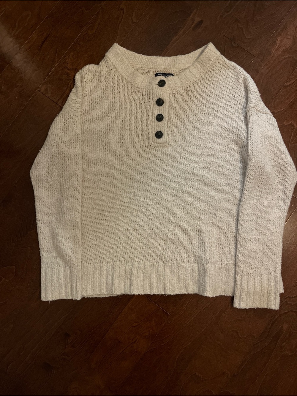 American Eagle Outfitters Cream Henley Button Pullover Sweater